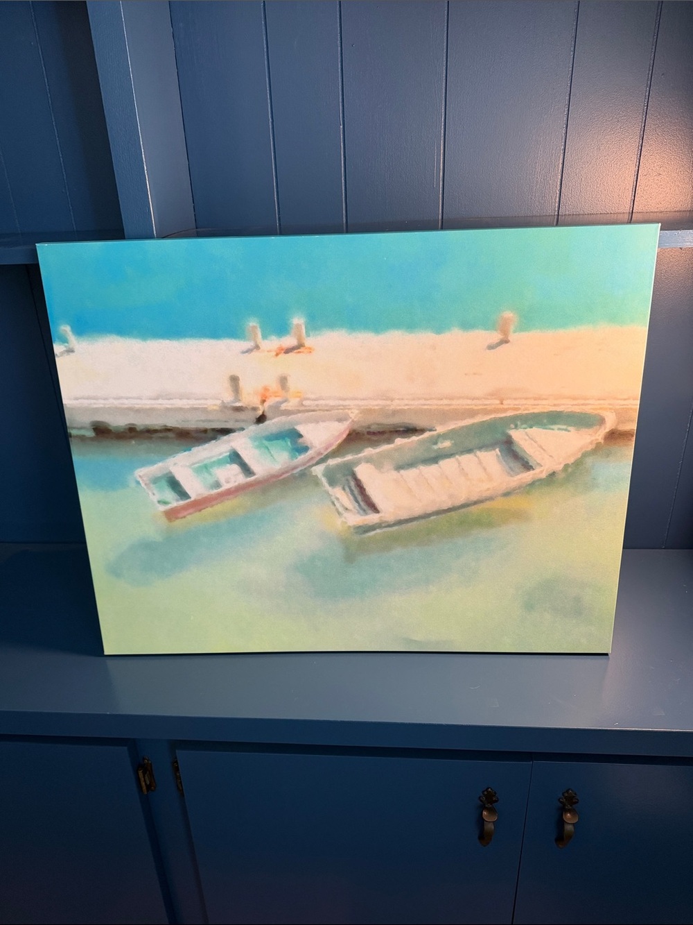 Coastal Boats Canvas Wall Art in Teal and Cream - Brand